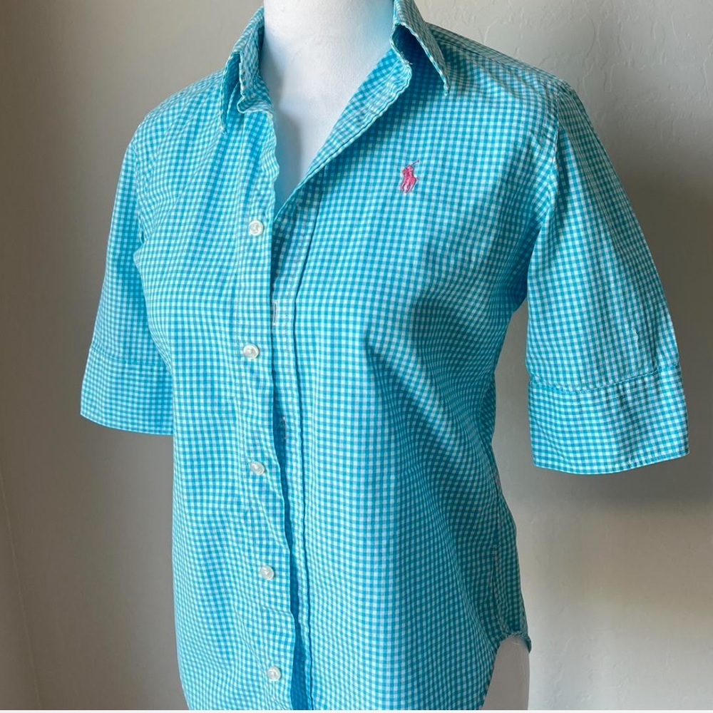 Polo Ralph Lauren Blue and White Casual Button Down Checkered Shirt size 6